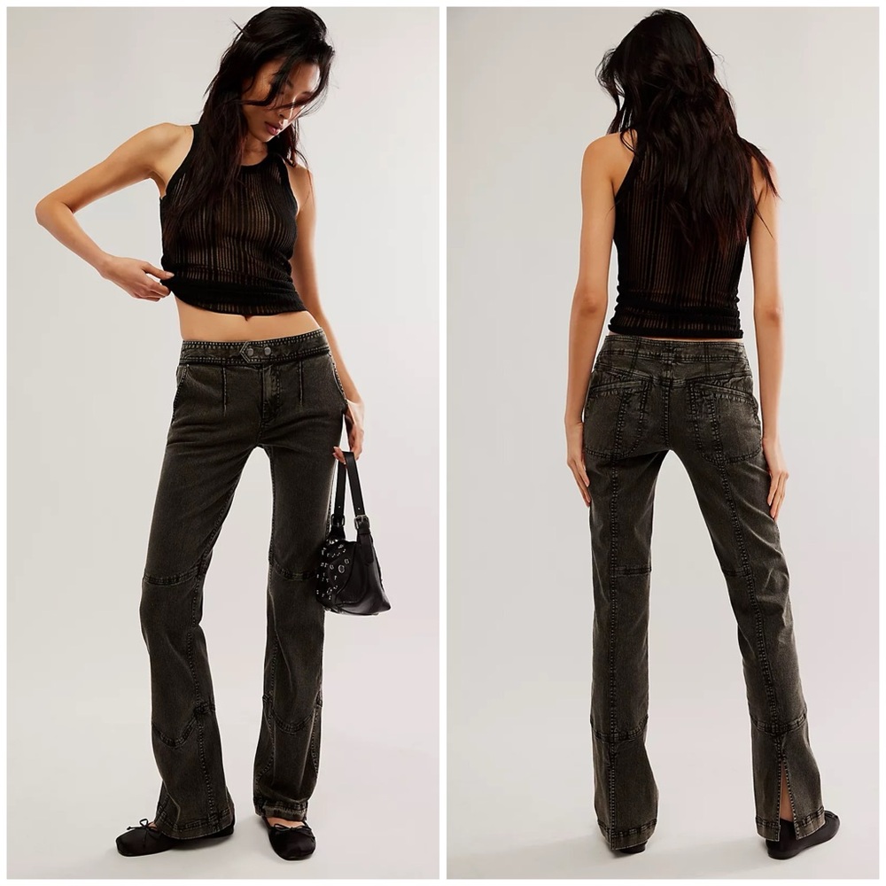 Free People Ash Moto Slit‎ Flare Jeans